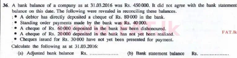National Syllabus : Advanced Level (A/L) Accounting - 2016 August - Paper I B (English Medium) 6 1