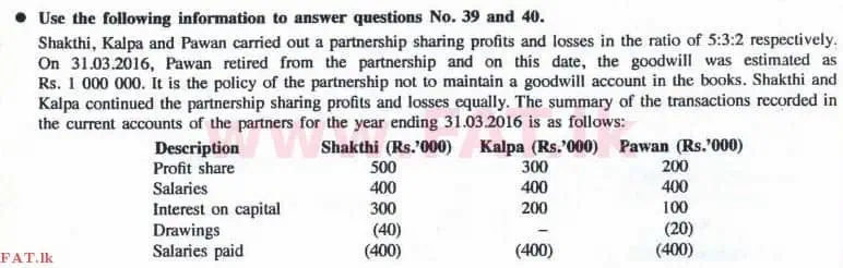National Syllabus : Advanced Level (A/L) Accounting - 2016 August - Paper I B (English Medium) 10 1