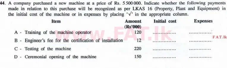 National Syllabus : Advanced Level (A/L) Accounting - 2016 August - Paper I B (English Medium) 14 1