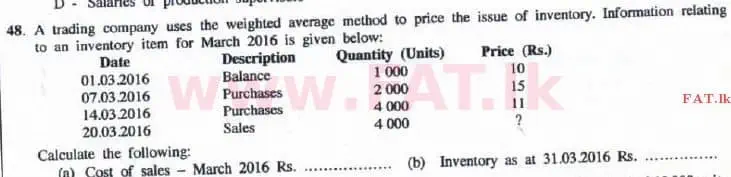 National Syllabus : Advanced Level (A/L) Accounting - 2016 August - Paper I B (English Medium) 18 1