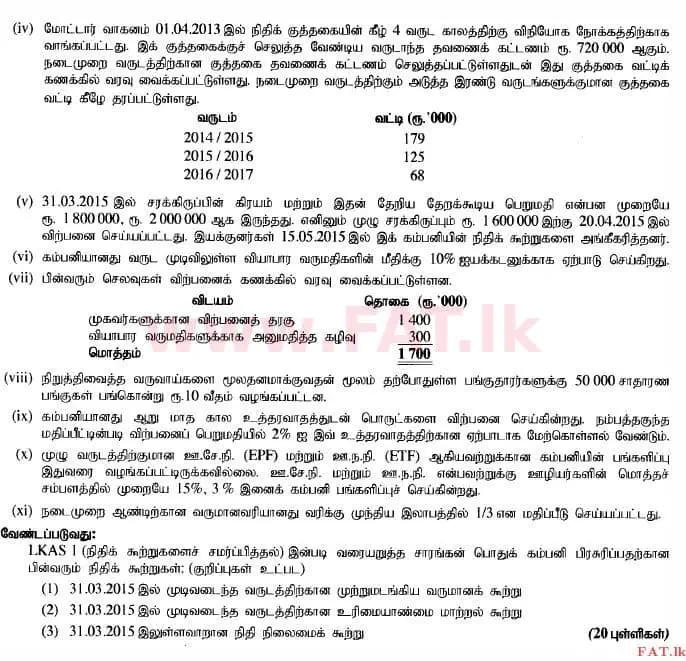 National Syllabus : Advanced Level (A/L) Accounting - 2015 August - Paper II (தமிழ் Medium) 1 2