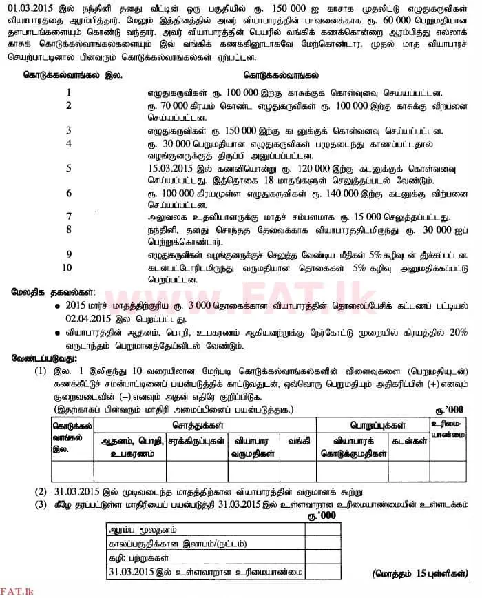 National Syllabus : Advanced Level (A/L) Accounting - 2015 August - Paper II (தமிழ் Medium) 3 1