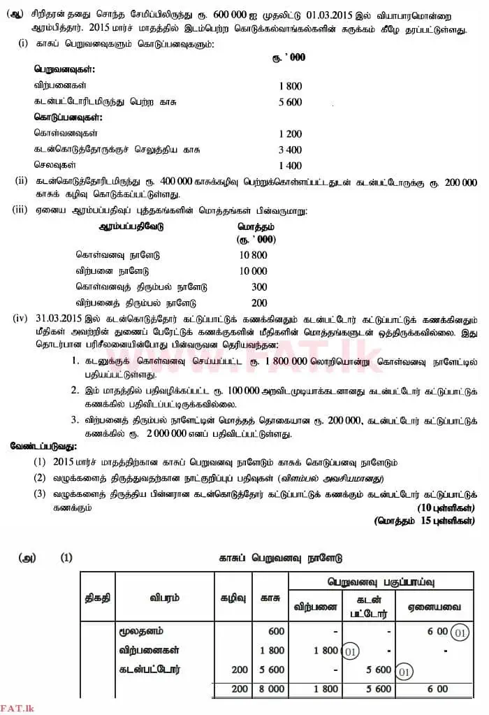 National Syllabus : Advanced Level (A/L) Accounting - 2015 August - Paper II (தமிழ் Medium) 4 4319