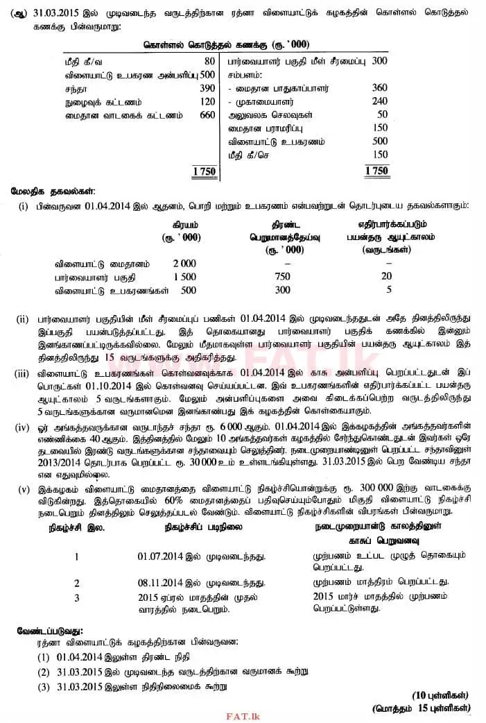 உள்ளூர் பாடத்திட்டம் : உயர்தரம் (உ/த) கணக்கியல் - 2015 ஆகஸ்ட் - தாள்கள் II (தமிழ் மொழிமூலம்) 7 4330