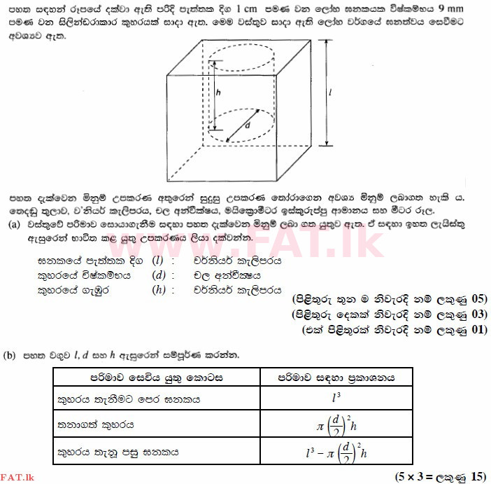 National Syllabus : Advanced Level (A/L) Science for Technology - 2015 August - Paper II (සිංහල Medium) 3 3728