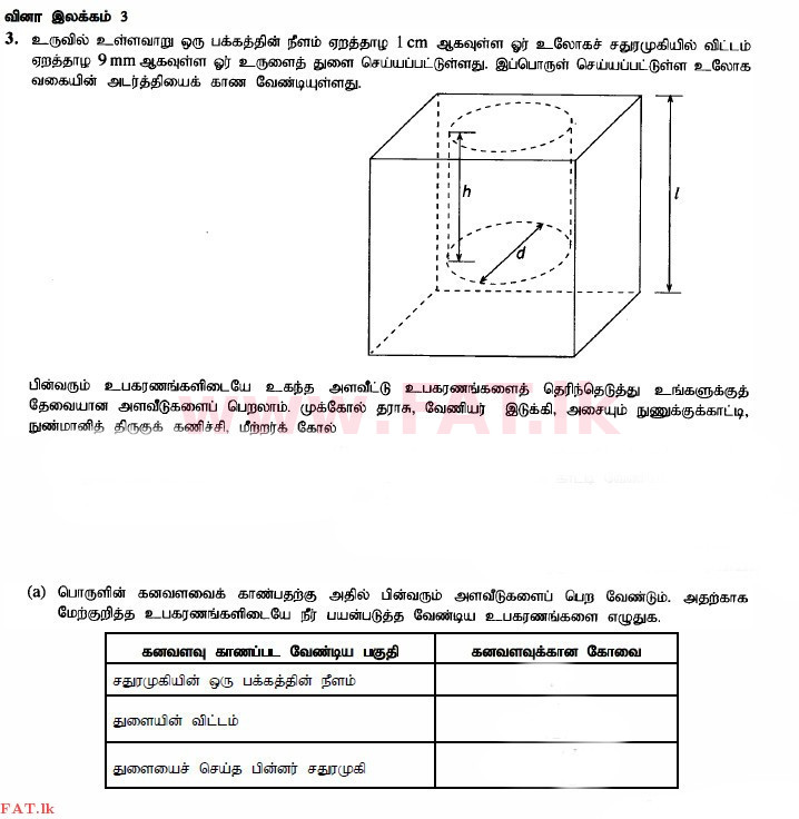 National Syllabus : Advanced Level (A/L) Science for Technology - 2015 August - Paper II (தமிழ் Medium) 3 1