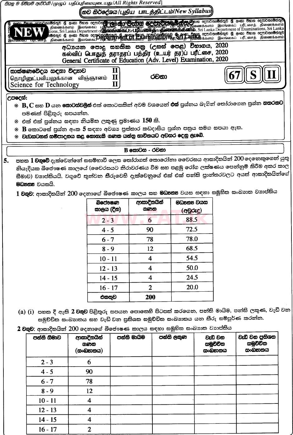 National Syllabus : Advanced Level (A/L) Science for Technology - 2020 October - Paper II (New Syllabus) (සිංහල Medium) 5 1