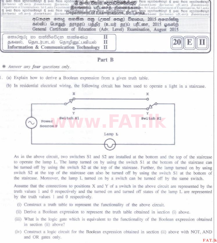 National Syllabus : Advanced Level (A/L) Information & Communication Technology ICT - 2015 August - Paper II (English Medium) 5 1