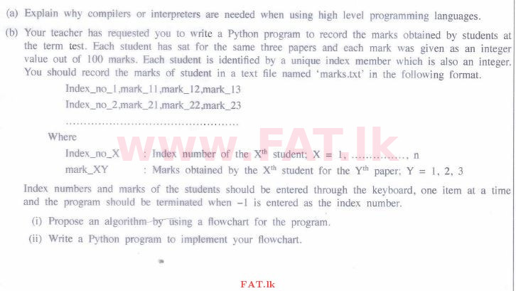 National Syllabus : Advanced Level (A/L) Information & Communication Technology ICT - 2015 August - Paper II (English Medium) 8 1