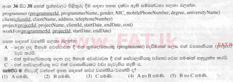 National Syllabus : Advanced Level (A/L) Information & Communication Technology ICT - 2015 August - Paper I (සිංහල Medium) 36 1
