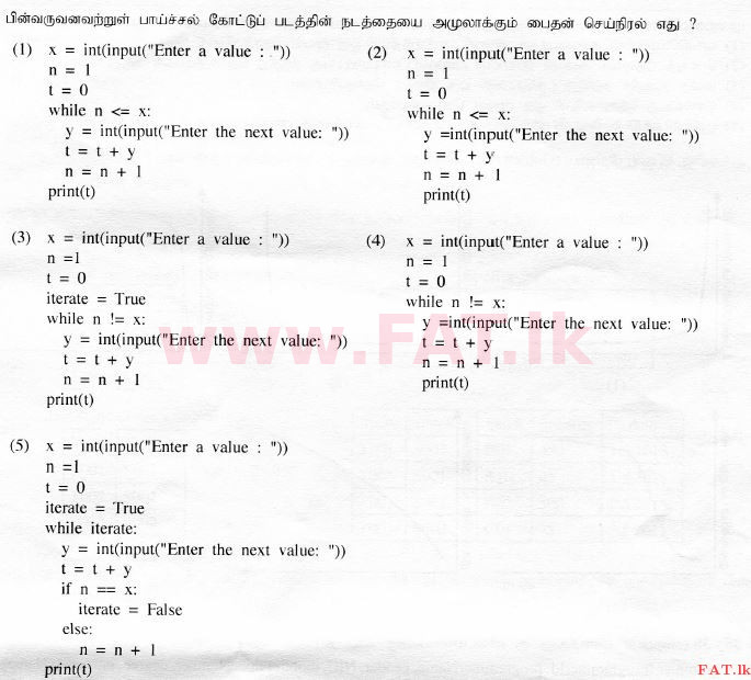 National Syllabus : Advanced Level (A/L) Information & Communication Technology ICT - 2015 August - Paper I (தமிழ் Medium) 31 2