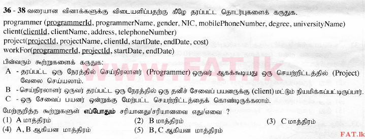 National Syllabus : Advanced Level (A/L) Information & Communication Technology ICT - 2015 August - Paper I (தமிழ் Medium) 36 1