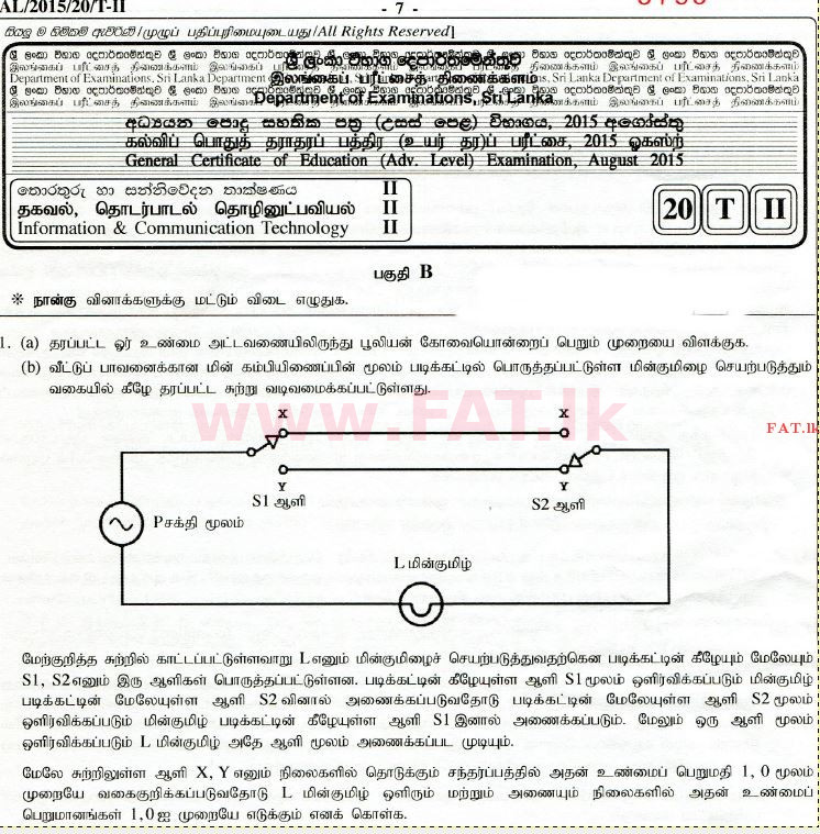 National Syllabus : Advanced Level (A/L) Information & Communication Technology ICT - 2015 August - Paper II (தமிழ் Medium) 5 1