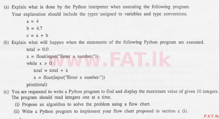 National Syllabus : Advanced Level (A/L) Information & Communication Technology ICT - 2013 August - Paper II (English Medium) 8 1