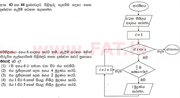 National Syllabus : Advanced Level (A/L) Information & Communication Technology ICT - 2012 August - Paper I (සිංහල Medium) 44 1