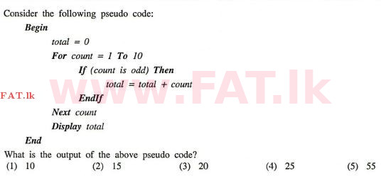 National Syllabus : Advanced Level (A/L) Information & Communication Technology ICT - 2012 August - Paper I (English Medium) 20 1