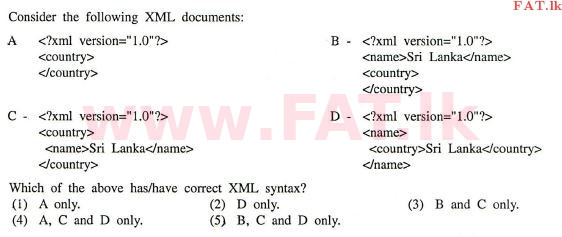 National Syllabus : Advanced Level (A/L) Information & Communication Technology ICT - 2012 August - Paper I (English Medium) 38 1