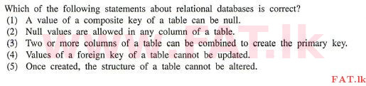 National Syllabus : Advanced Level (A/L) Information & Communication Technology ICT - 2012 August - Paper I (English Medium) 42 1