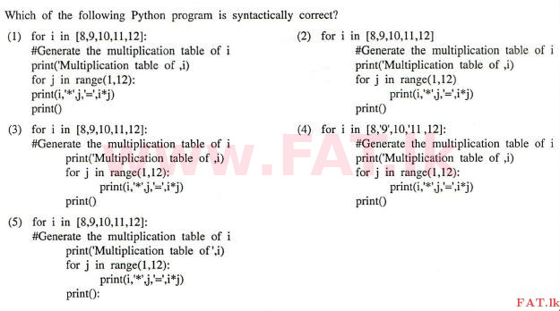 National Syllabus : Advanced Level (A/L) Information & Communication Technology ICT - 2012 August - Paper I (English Medium) 47 1
