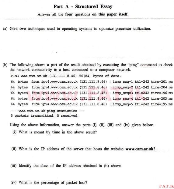National Syllabus : Advanced Level (A/L) Information & Communication Technology ICT - 2012 August - Paper II (English Medium) 1 1