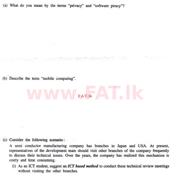 National Syllabus : Advanced Level (A/L) Information & Communication Technology ICT - 2012 August - Paper II (English Medium) 4 1