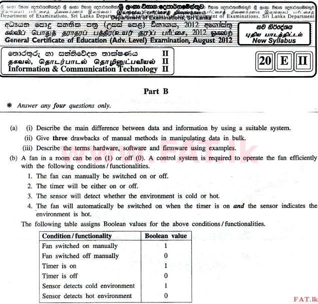 National Syllabus : Advanced Level (A/L) Information & Communication Technology ICT - 2012 August - Paper II (English Medium) 5 1