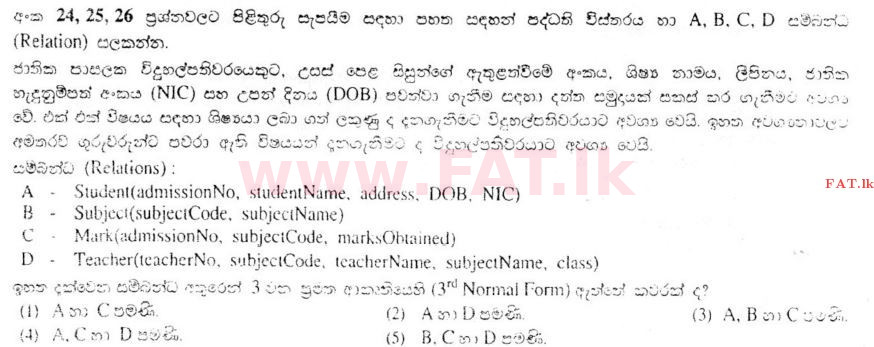 National Syllabus : Advanced Level (A/L) Information & Communication Technology ICT - 2011 August - Paper I (සිංහල Medium) 24 1