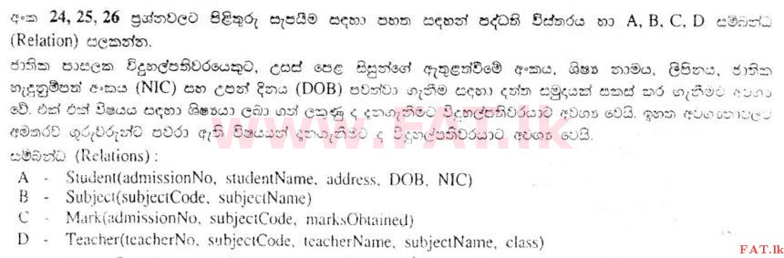 National Syllabus : Advanced Level (A/L) Information & Communication Technology ICT - 2011 August - Paper I (සිංහල Medium) 25 1