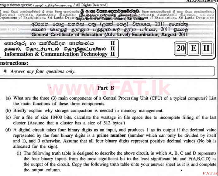 உள்ளூர் பாடத்திட்டம் : உயர்தரம் (உ/த) தகவல் தொடர்பாடல் தொழில்நுட்பம் - 2011 ஆகஸ்ட் - தாள்கள் II (English மொழிமூலம்) 5 1
