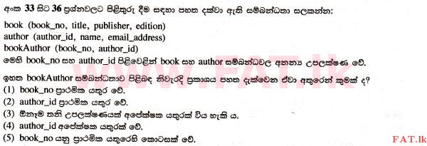 உள்ளூர் பாடத்திட்டம் : உயர்தரம் (உ/த) தகவல் தொடர்பாடல் தொழில்நுட்பம் - 2017 ஆகஸ்ட் - தாள்கள் I (සිංහල மொழிமூலம்) 33 1