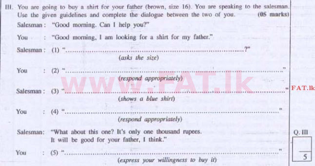 உள்ளூர் பாடத்திட்டம் : உயர்தரம் (உ/த) ஆங்கிலம் - 2015 ஆகஸ்ட் - தாள்கள் II (English மொழிமூலம்) 7 1