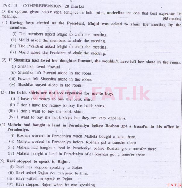 National Syllabus : Advanced Level (A/L) English Language - 2014 August - Paper I (English Medium) 6 1