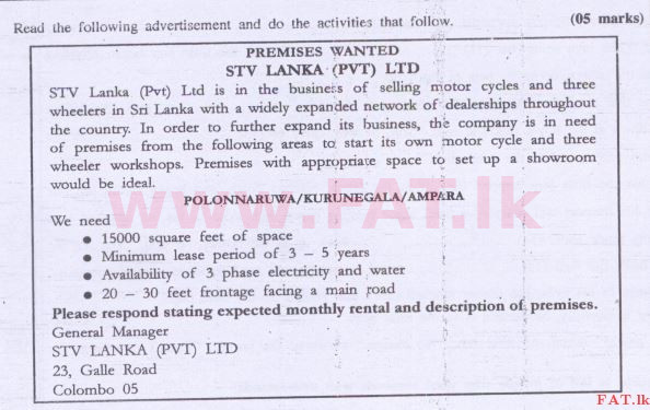 National Syllabus : Advanced Level (A/L) English Language - 2014 August - Paper I (English Medium) 7 1