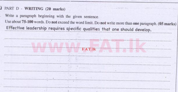 National Syllabus : Advanced Level (A/L) English Language - 2014 August - Paper II (English Medium) 11 1