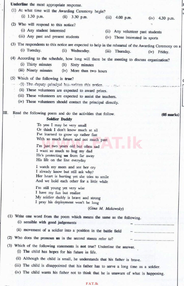 உள்ளூர் பாடத்திட்டம் : உயர்தரம் (உ/த) ஆங்கிலம் - 2016 ஆகஸ்ட் - தாள்கள் I (English மொழிமூலம்) 2 2