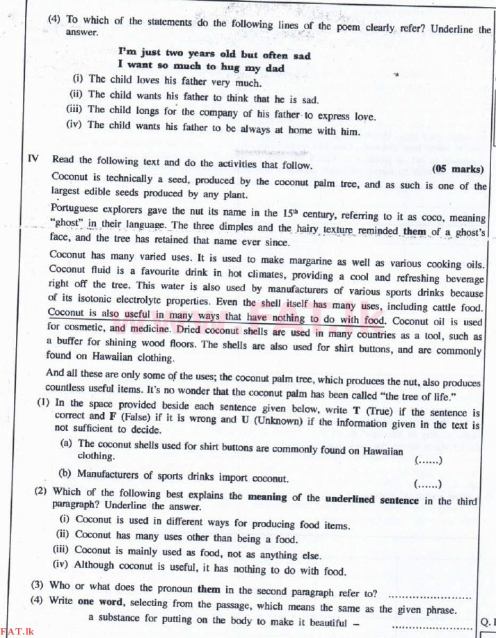 உள்ளூர் பாடத்திட்டம் : உயர்தரம் (உ/த) ஆங்கிலம் - 2016 ஆகஸ்ட் - தாள்கள் I (English மொழிமூலம்) 2 3