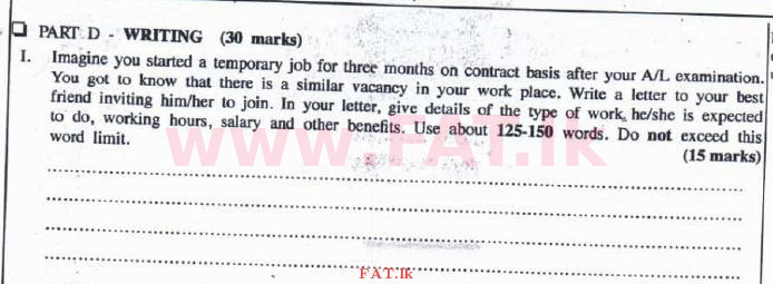 National Syllabus : Advanced Level (A/L) English Language - 2016 August - Paper I (English Medium) 4 1