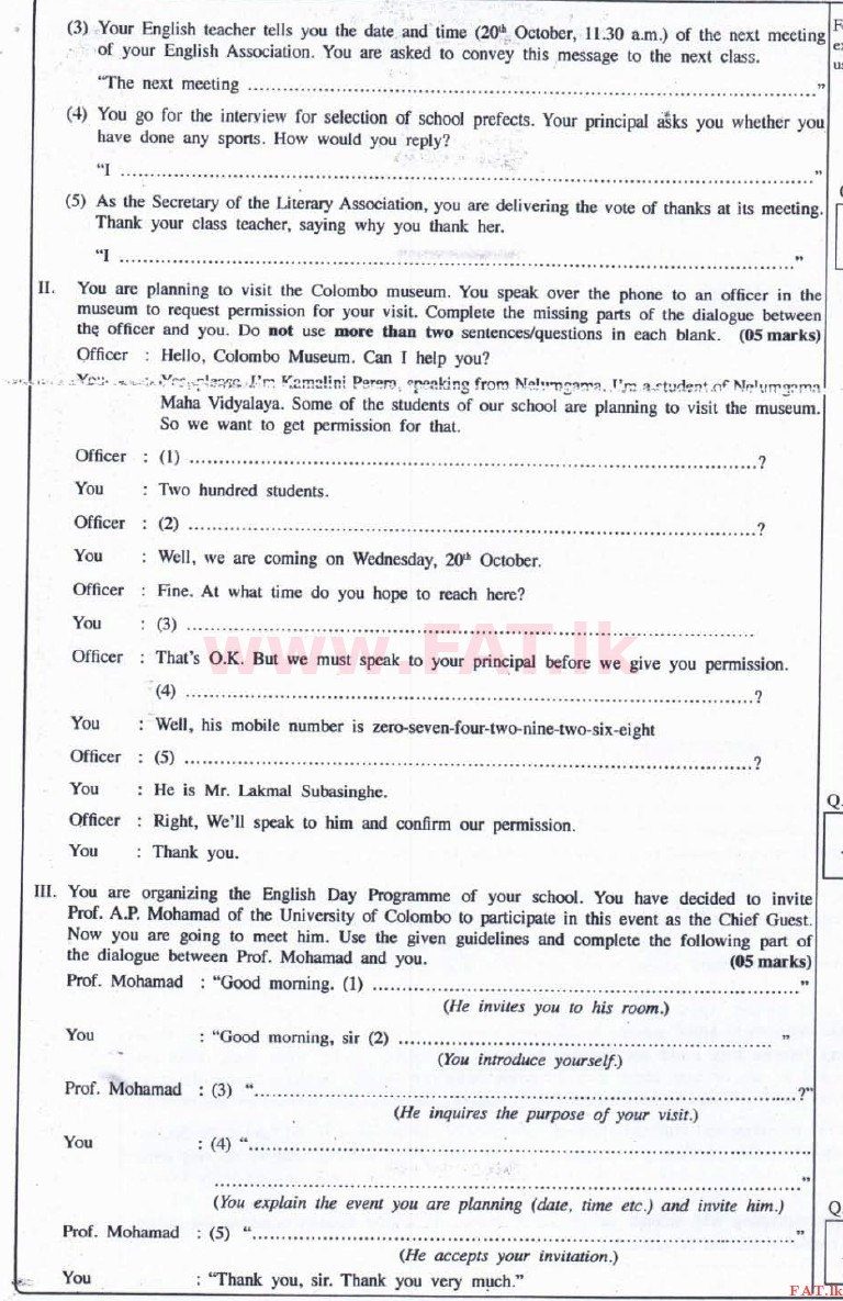 National Syllabus : Advanced Level (A/L) English Language - 2016 August - Paper II (English Medium) 2 2