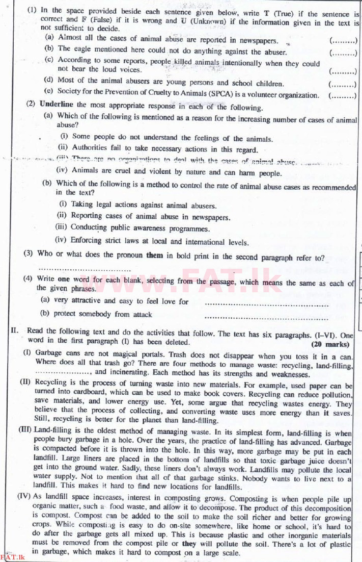 உள்ளூர் பாடத்திட்டம் : உயர்தரம் (உ/த) ஆங்கிலம் - 2016 ஆகஸ்ட் - தாள்கள் II (English மொழிமூலம்) 3 2