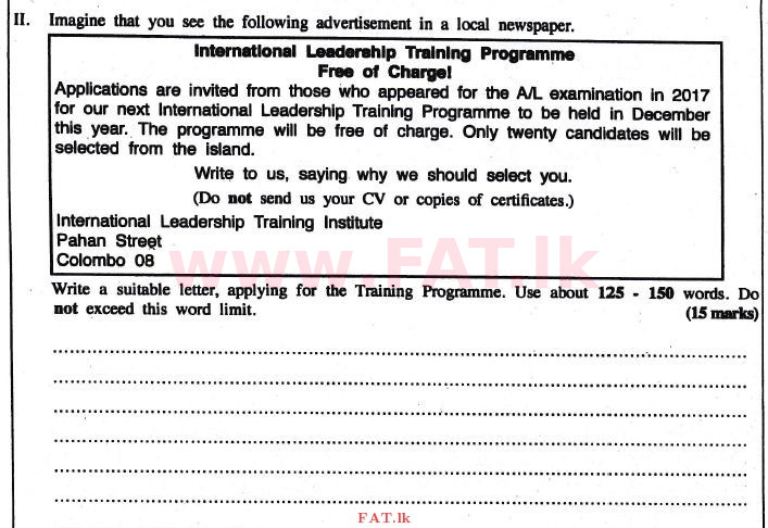 දේශීය විෂය නිර්දේශය : උසස් පෙළ (A/L) ඉංග්‍රීසි භාෂාව - 2017 අගෝස්තු - ප්‍රශ්න පත්‍රය I (English මාධ්‍යය) 4 2