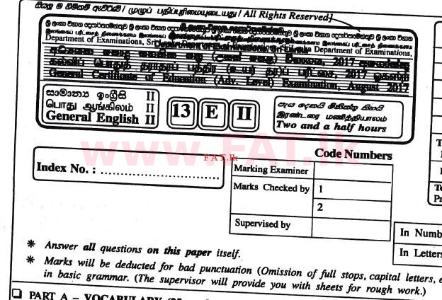 உள்ளூர் பாடத்திட்டம் : உயர்தரம் (உ/த) ஆங்கிலம் - 2017 ஆகஸ்ட் - தாள்கள் II (English மொழிமூலம்) 0 1