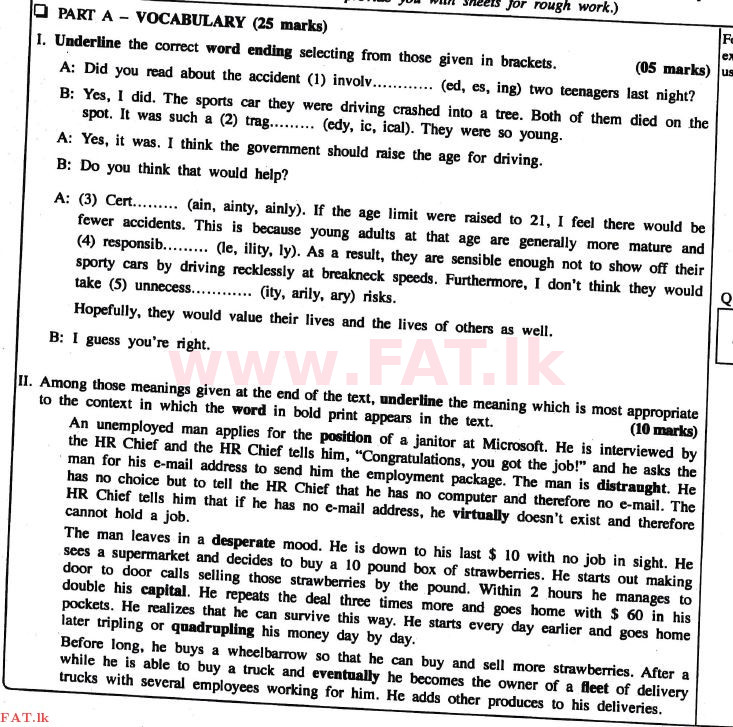 உள்ளூர் பாடத்திட்டம் : உயர்தரம் (உ/த) ஆங்கிலம் - 2017 ஆகஸ்ட் - தாள்கள் II (English மொழிமூலம்) 1 1