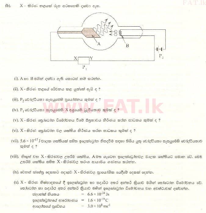 National Syllabus : Advanced Level (A/L) Physics - 2000 August - Paper II B (සිංහල Medium) 6 2