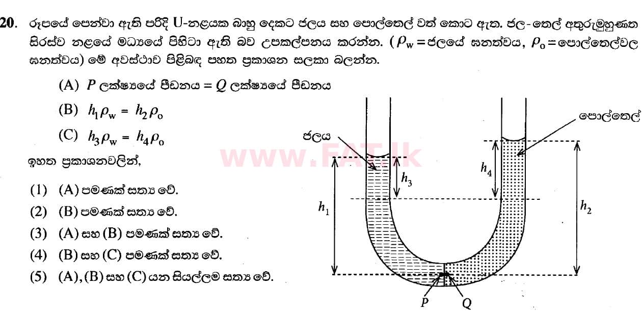National Syllabus : Advanced Level (A/L) Physics - 2020 October - Paper I (New Syllabus) (සිංහල Medium) 20 1