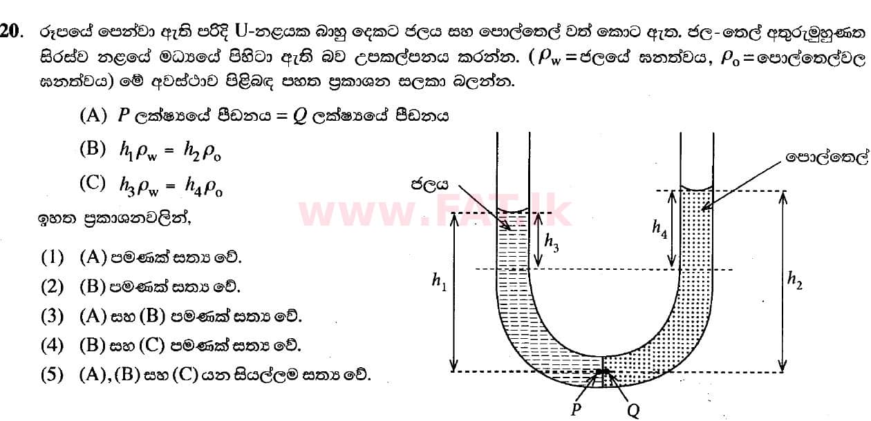 உள்ளூர் பாடத்திட்டம் : உயர்தரம் (உ/த) பௌதீகவியல் - 2020 அக்டோபர் - தாள்கள் I (புதிய பாடத்திட்டம்) (සිංහල மொழிமூலம்) 20 1