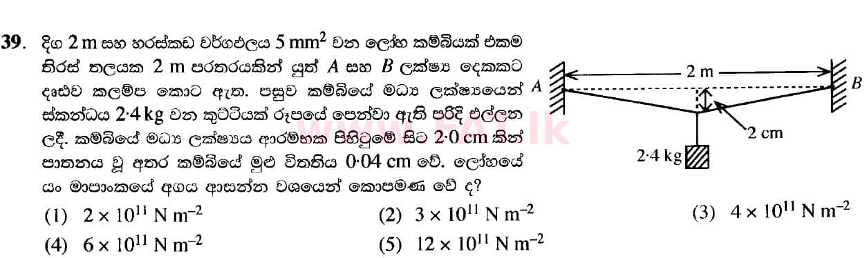 National Syllabus : Advanced Level (A/L) Physics - 2020 October - Paper I (New Syllabus) (සිංහල Medium) 39 1