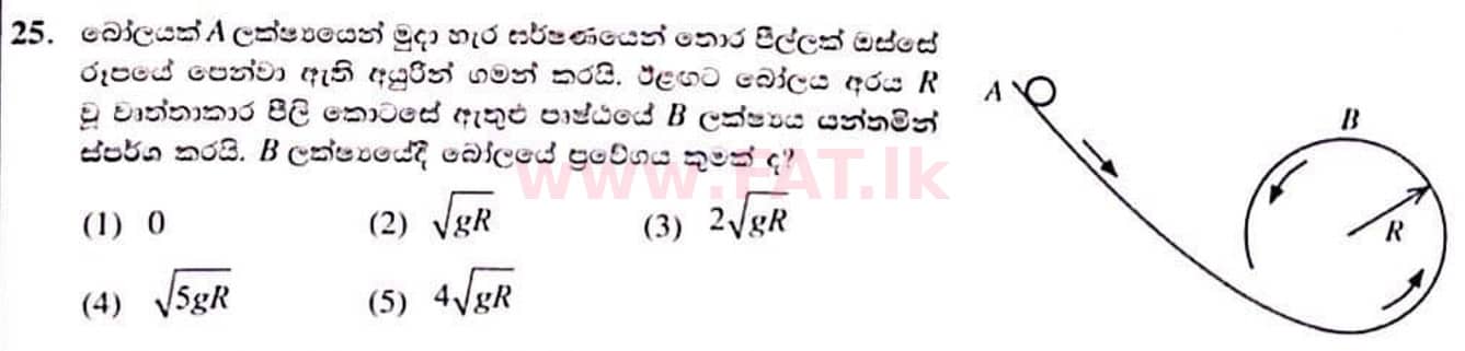உள்ளூர் பாடத்திட்டம் : உயர்தரம் (உ/த) பௌதீகவியல் - 2022 ஜனவரி - தாள்கள் I (සිංහල மொழிமூலம்) 25 1