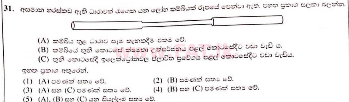 உள்ளூர் பாடத்திட்டம் : உயர்தரம் (உ/த) பௌதீகவியல் - 2022 ஜனவரி - தாள்கள் I (සිංහල மொழிமூலம்) 31 1