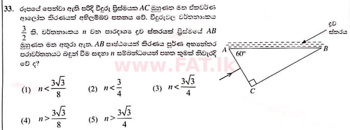 National Syllabus : Advanced Level (A/L) Physics - 2022 January - Paper I (සිංහල Medium) 33 1