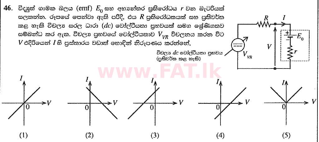 National Syllabus : Advanced Level (A/L) Physics - 2019 August - Paper I (New Syllabus) (සිංහල Medium) 46 1